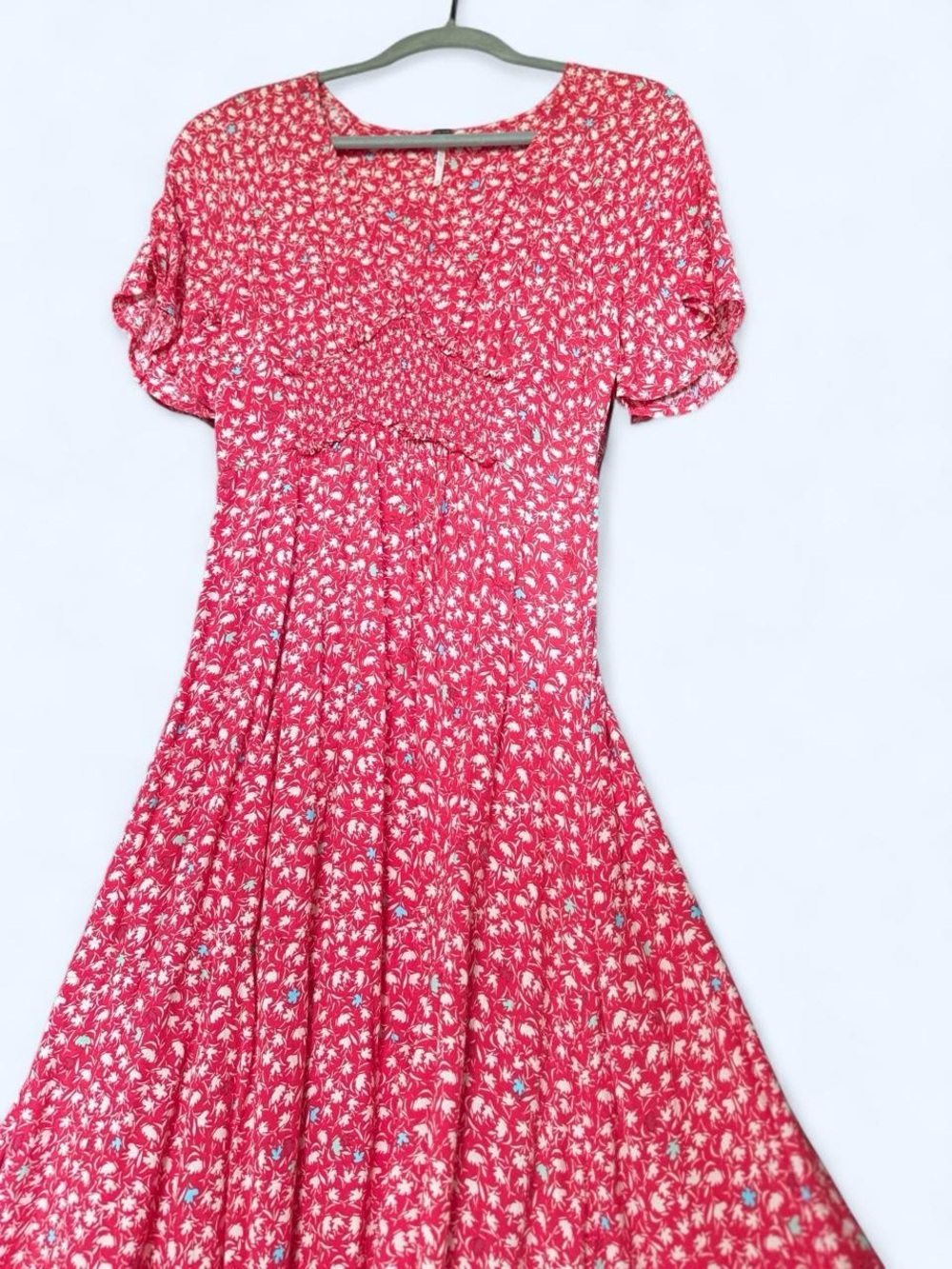 Free People Red Floral Print Dress with Cream Accents - Picture 3 of 3